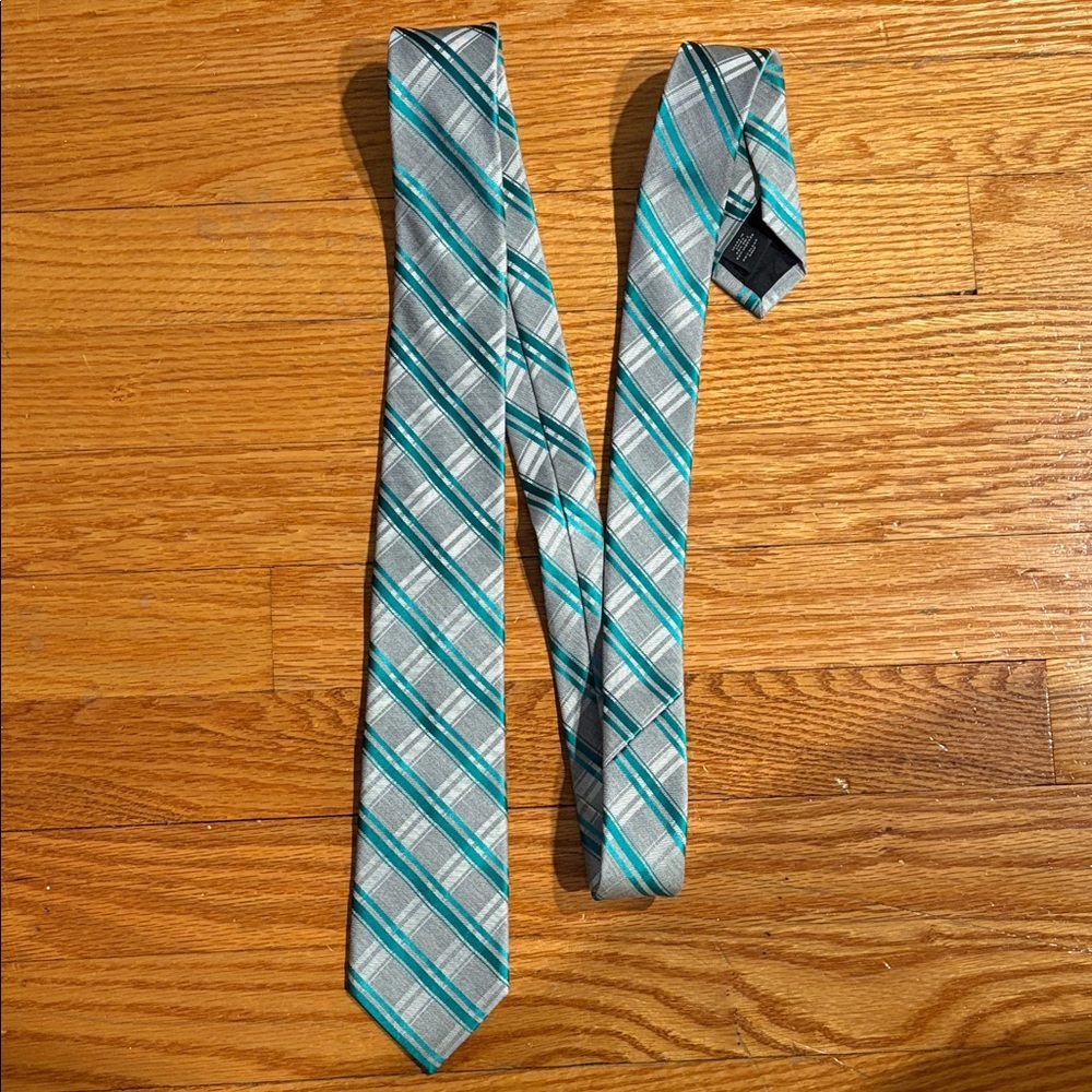 Express Gray and Teal Plaid Tie